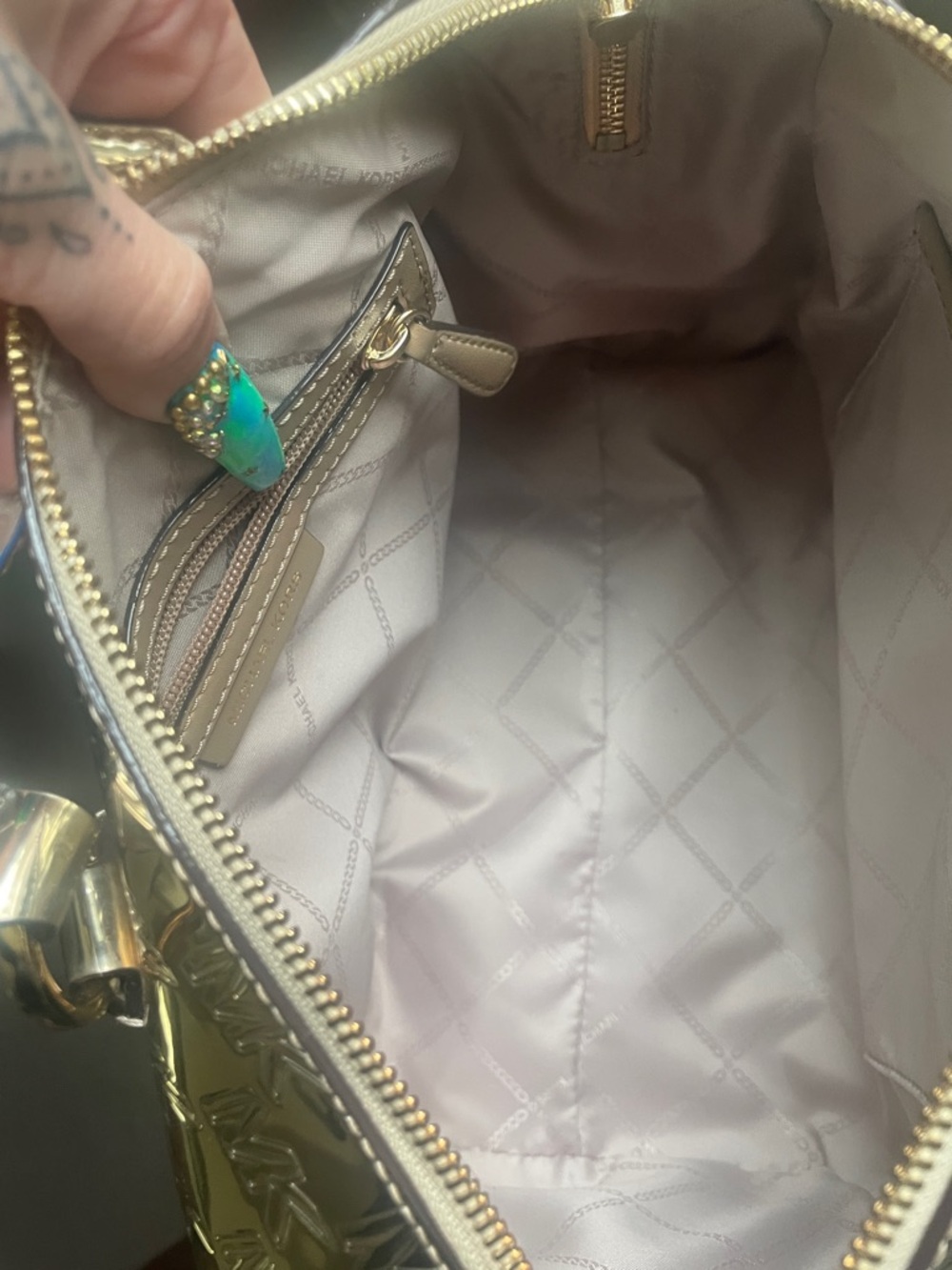 Michael Kors Reflective Metallic Gold MK Logo Satchel - Picture 4 of 4